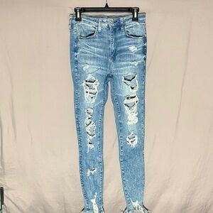 Long High Waist American Eagle Outfitters Light Wash Distressed Skinny Jeans
